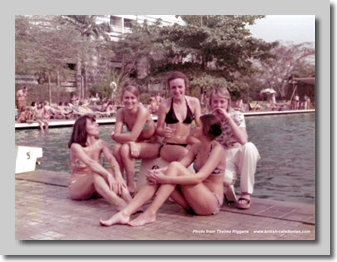 By the Pool at the Ikeja Airport Hotel, Lagos with Sue Hind (centre)